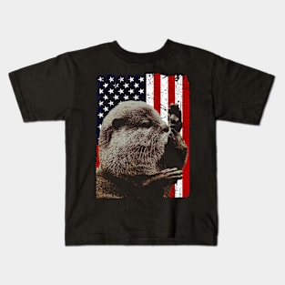 Otterly Adorable Tee American Flag for Fans of Playful Aquatic Creatures Kids T-Shirt